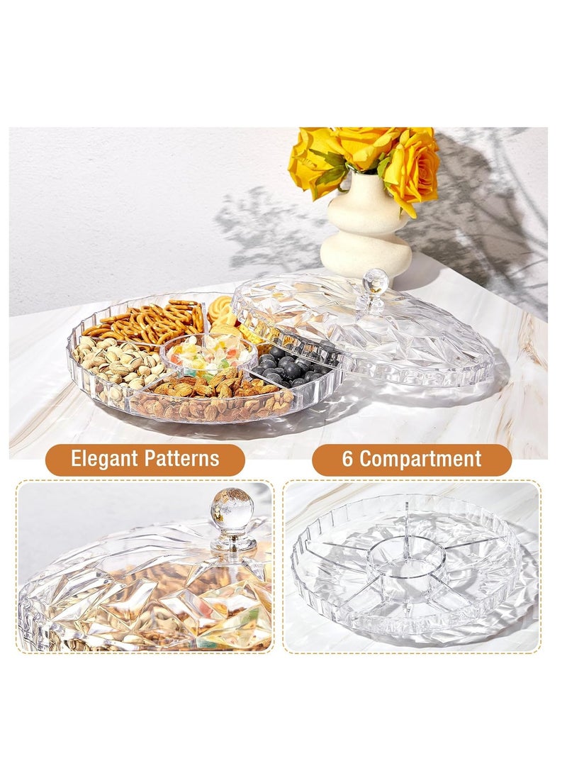 Snack Serving Tray, 12 Appetizer Tray with Lid, 6 Compartments Round Plastic Food Storage Organizer for Dried Fruits, Nuts, Candies, Sweet Cookies and Fruits (Clear) - Image 3